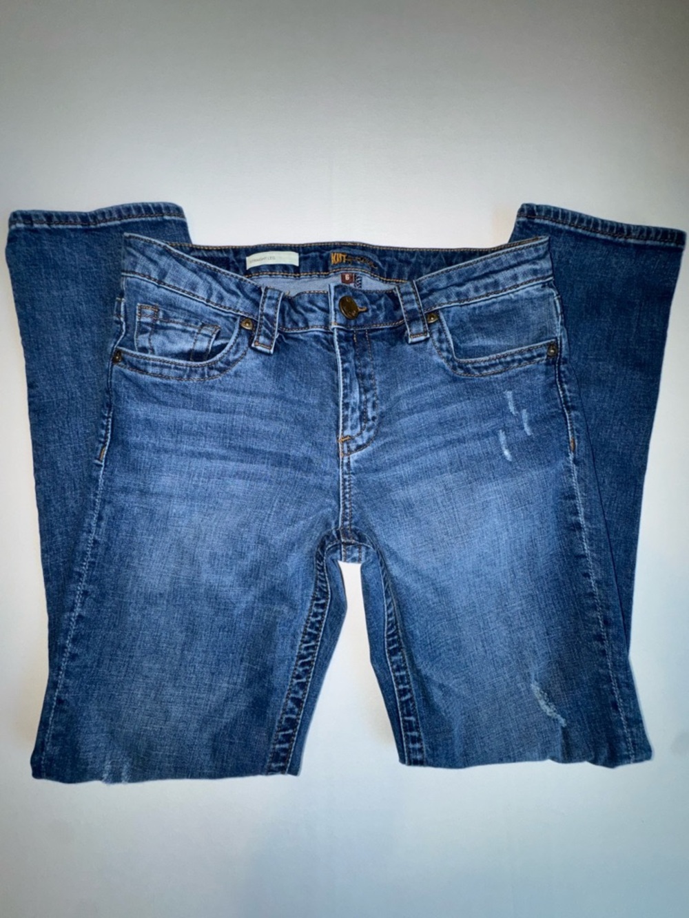 KUT from the Kloth Women's Straight Leg Stretch Blue Denim Jeans Distressed SZ 6